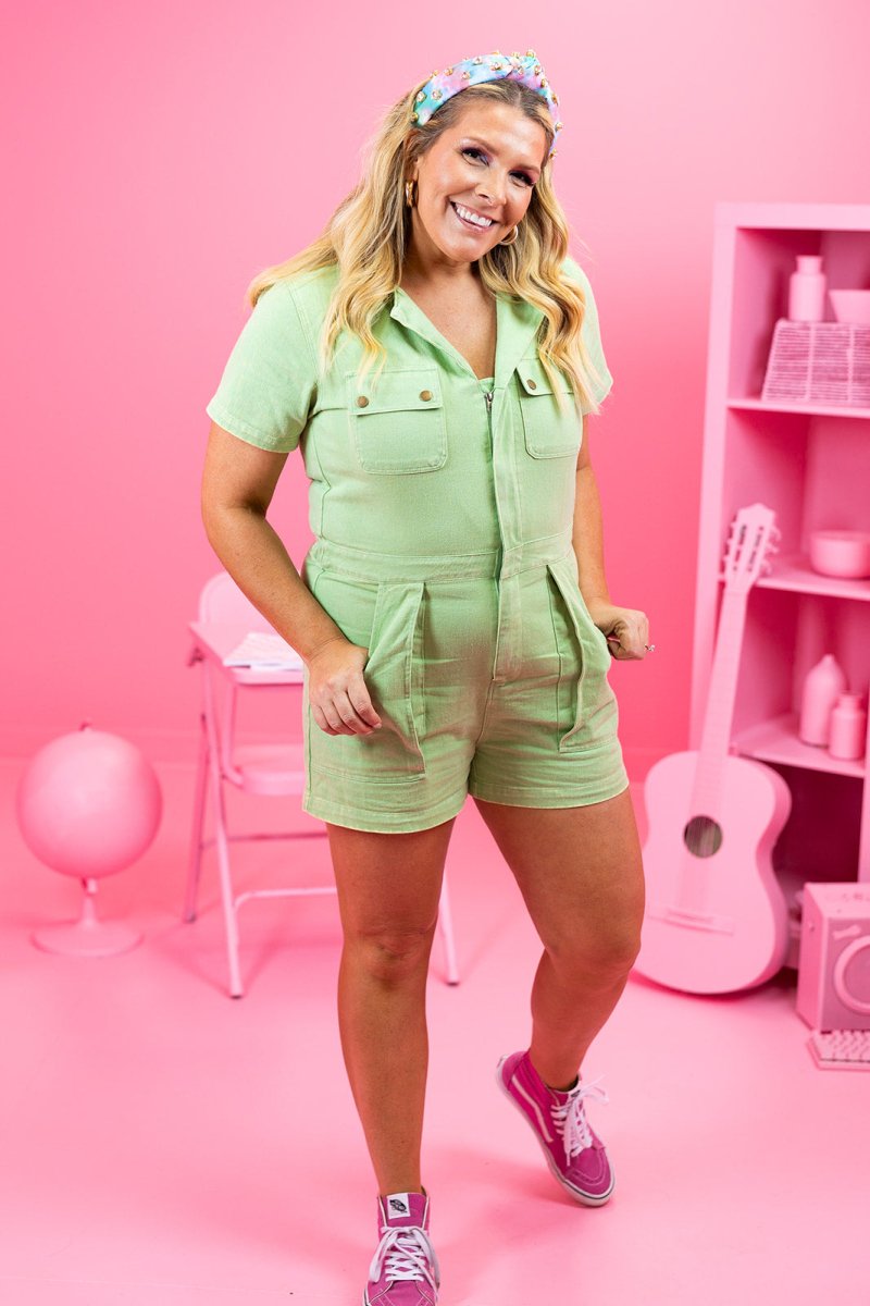 Green Denim Romper - GYTO Collective - Get Your Teach On