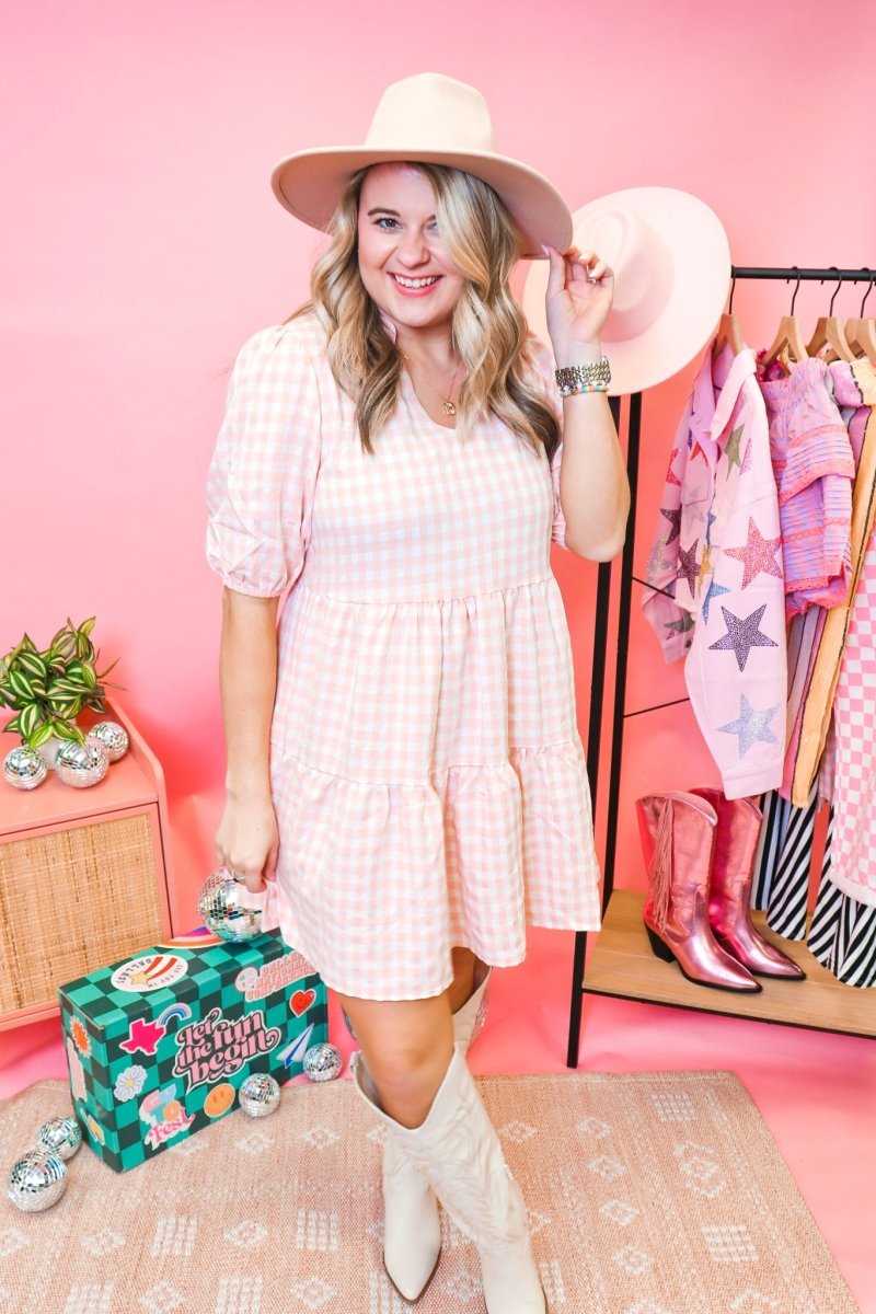 Light Pink Tiered Gingham Dress - GYTO Collective - Get Your Teach On