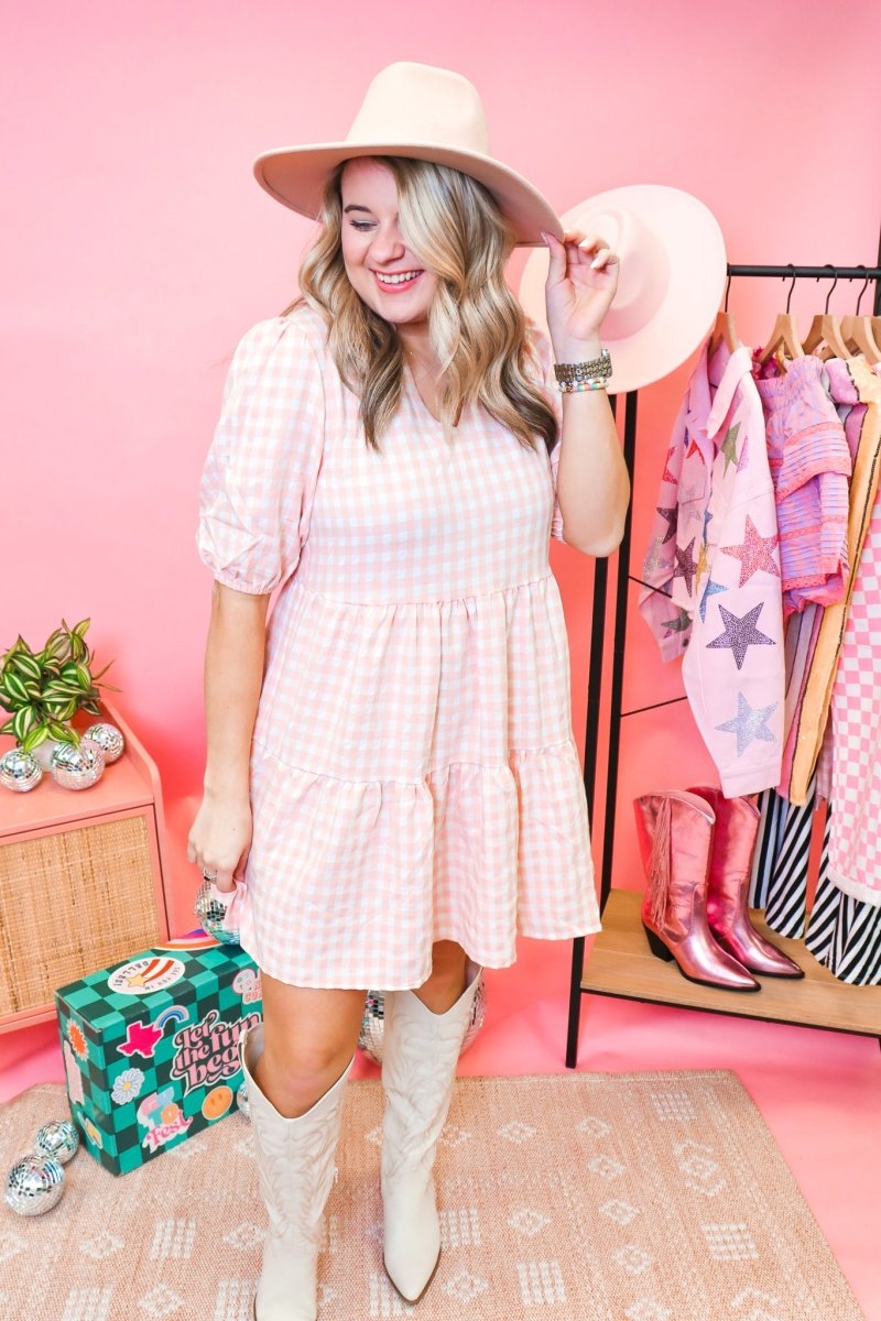 Light Pink Tiered Gingham Dress - GYTO Collective - Get Your Teach On