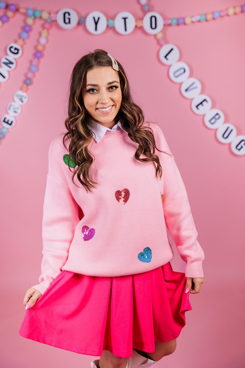 Multi Sequin Heart Patch Sweater - GYTO Collective - Get Your Teach On