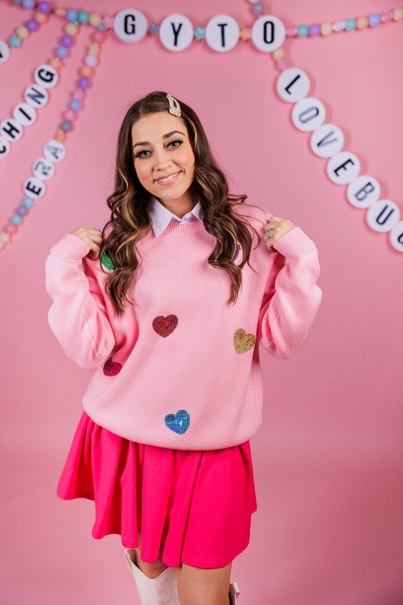 Multi Sequin Heart Patch Sweater - GYTO Collective - Get Your Teach On