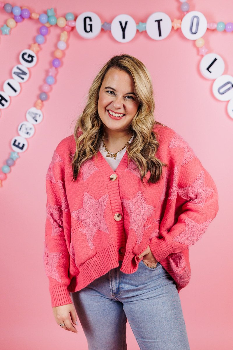 Oversized Pink Star Cardigan - GYTO Collective - Get Your Teach On