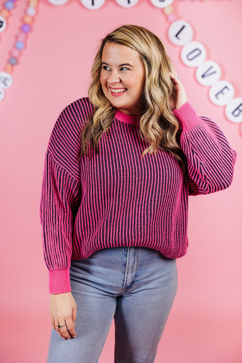 Oversized Pink Two Tone Ribbed Sweater - GYTO Collective - Get Your Teach On