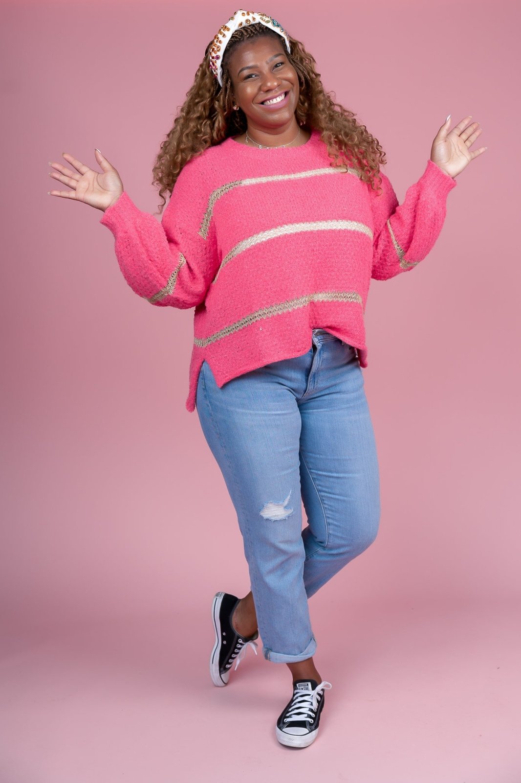 Pink and Gold Striped Sweater - GYTO Collective - Get Your Teach On