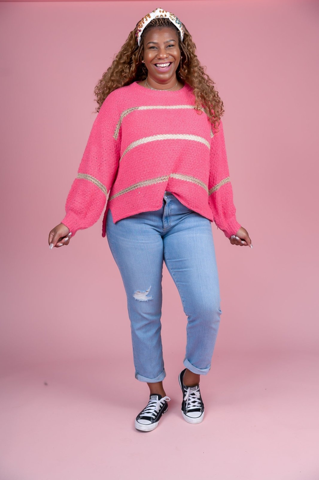 Pink and Gold Striped Sweater - GYTO Collective - Get Your Teach On