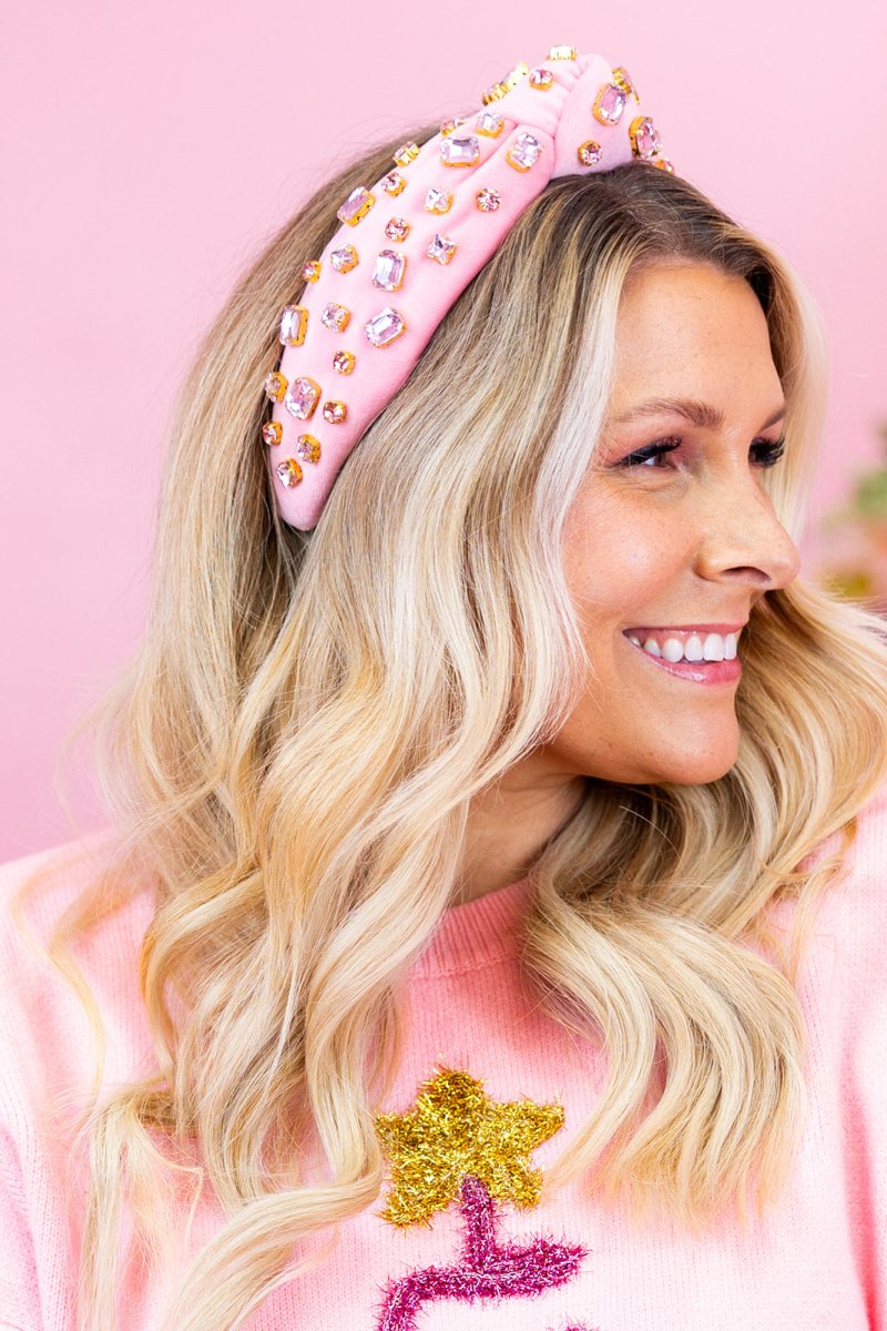 Pink Velvet Bejeweled Headband - GYTO Collective - Get Your Teach On