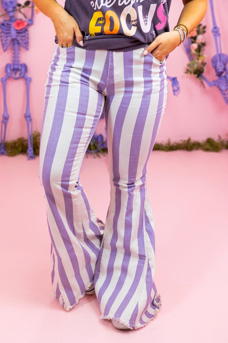 Purple and White Stripe Flare Pants