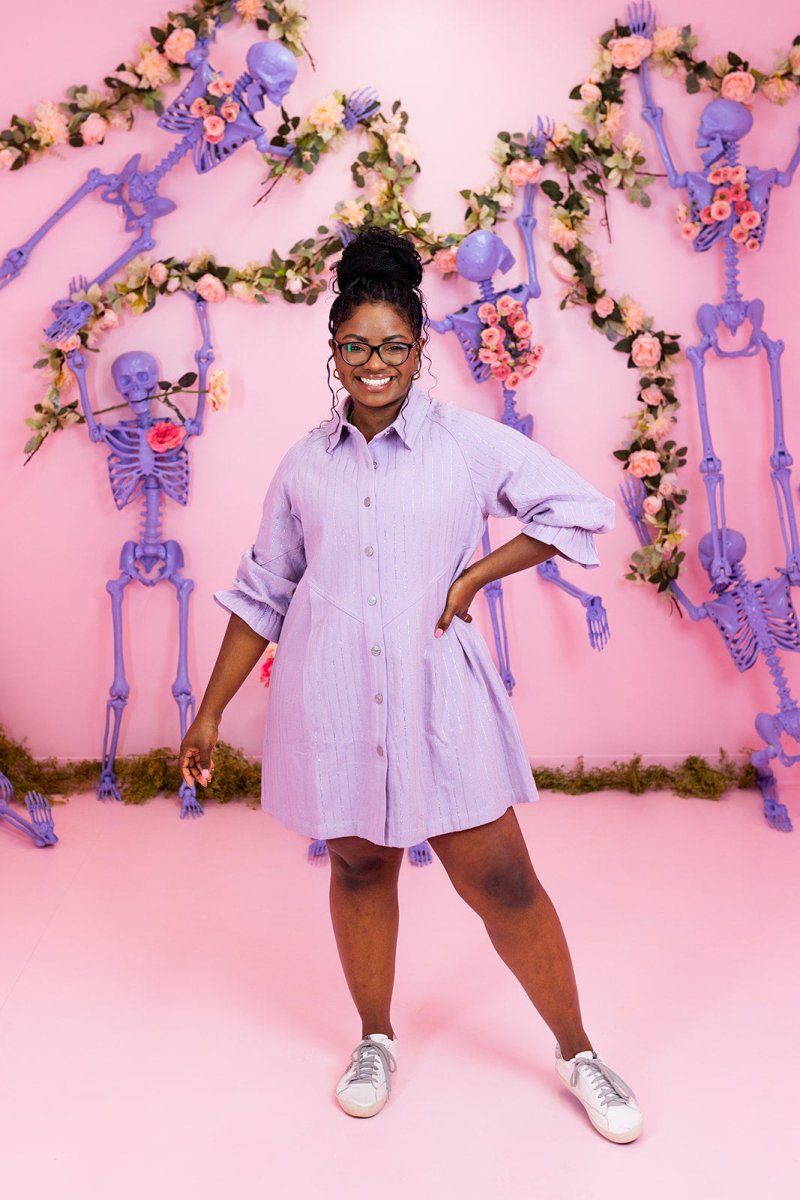 Purple Embellished Sparkle Stone Stripe Denim Dress - GYTO Collective - Get Your Teach On