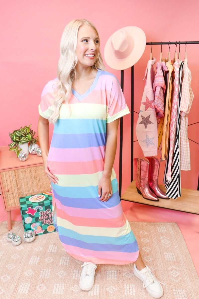 Rainbow Stripe Midi Dress - GYTO Collective - Get Your Teach On