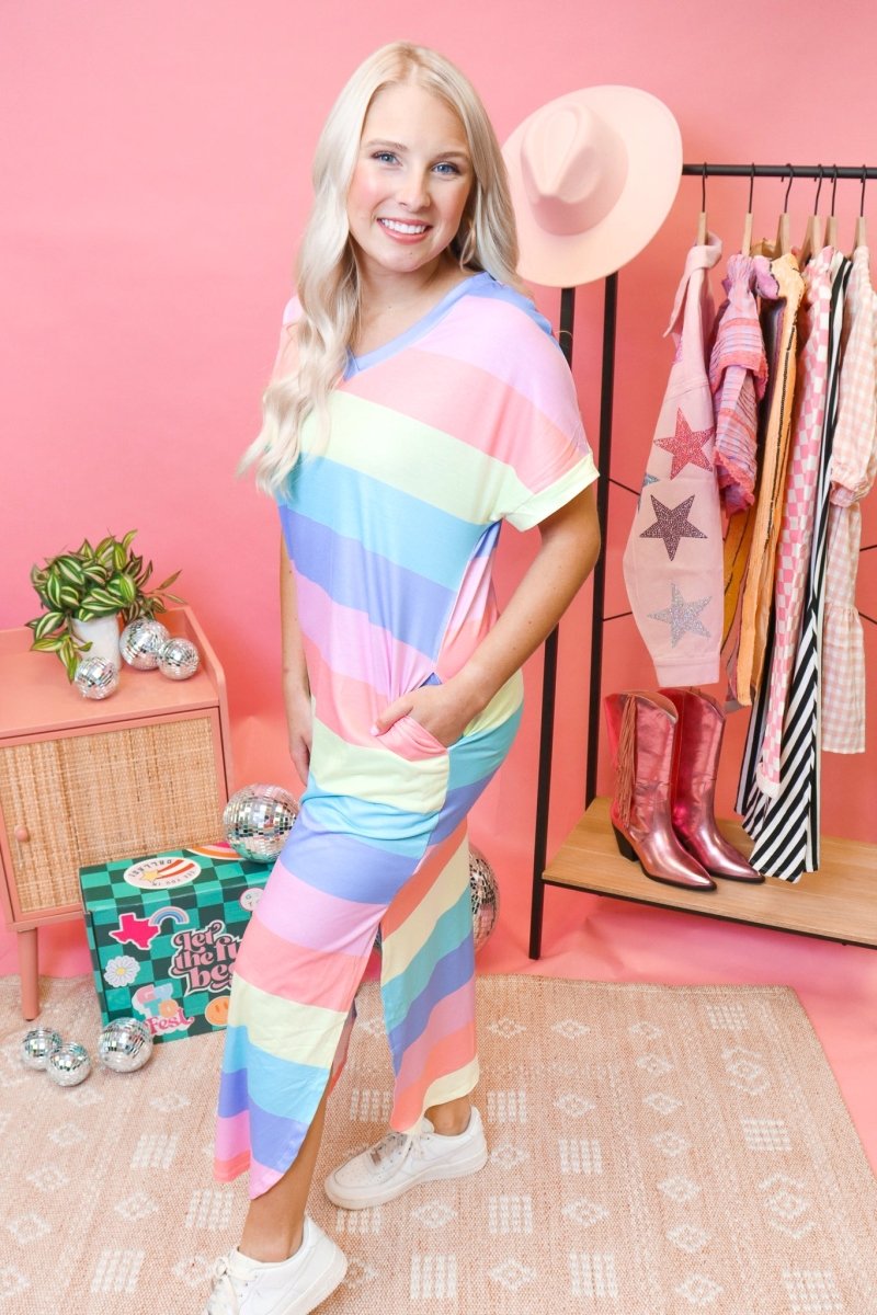 Rainbow Stripe Midi Dress - GYTO Collective - Get Your Teach On