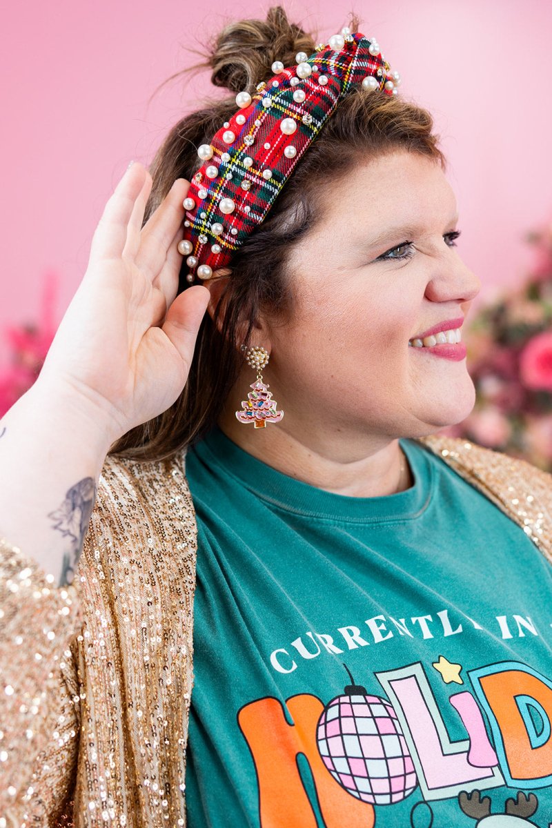 Red Holiday Plaid Pearl Headband - GYTO Collective - Get Your Teach On
