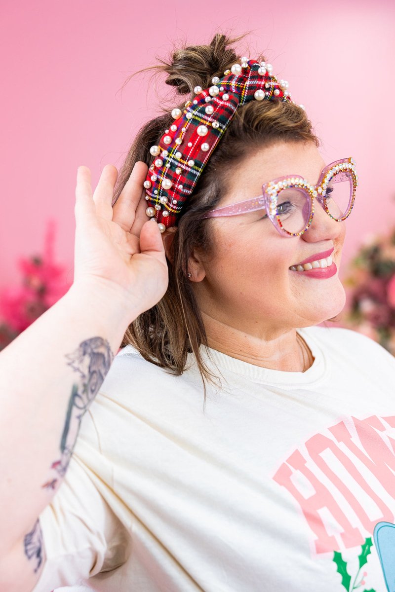 Red Holiday Plaid Pearl Headband - GYTO Collective - Get Your Teach On