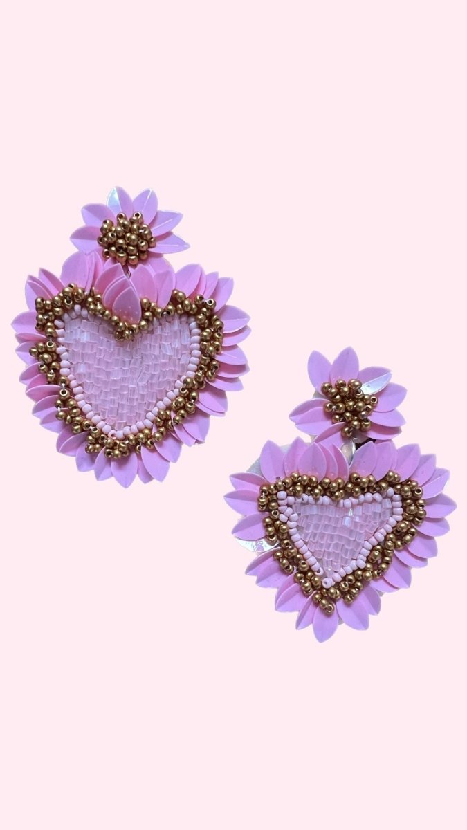Sunflower Pink Heart Earrings - GYTO Collective - Get Your Teach On