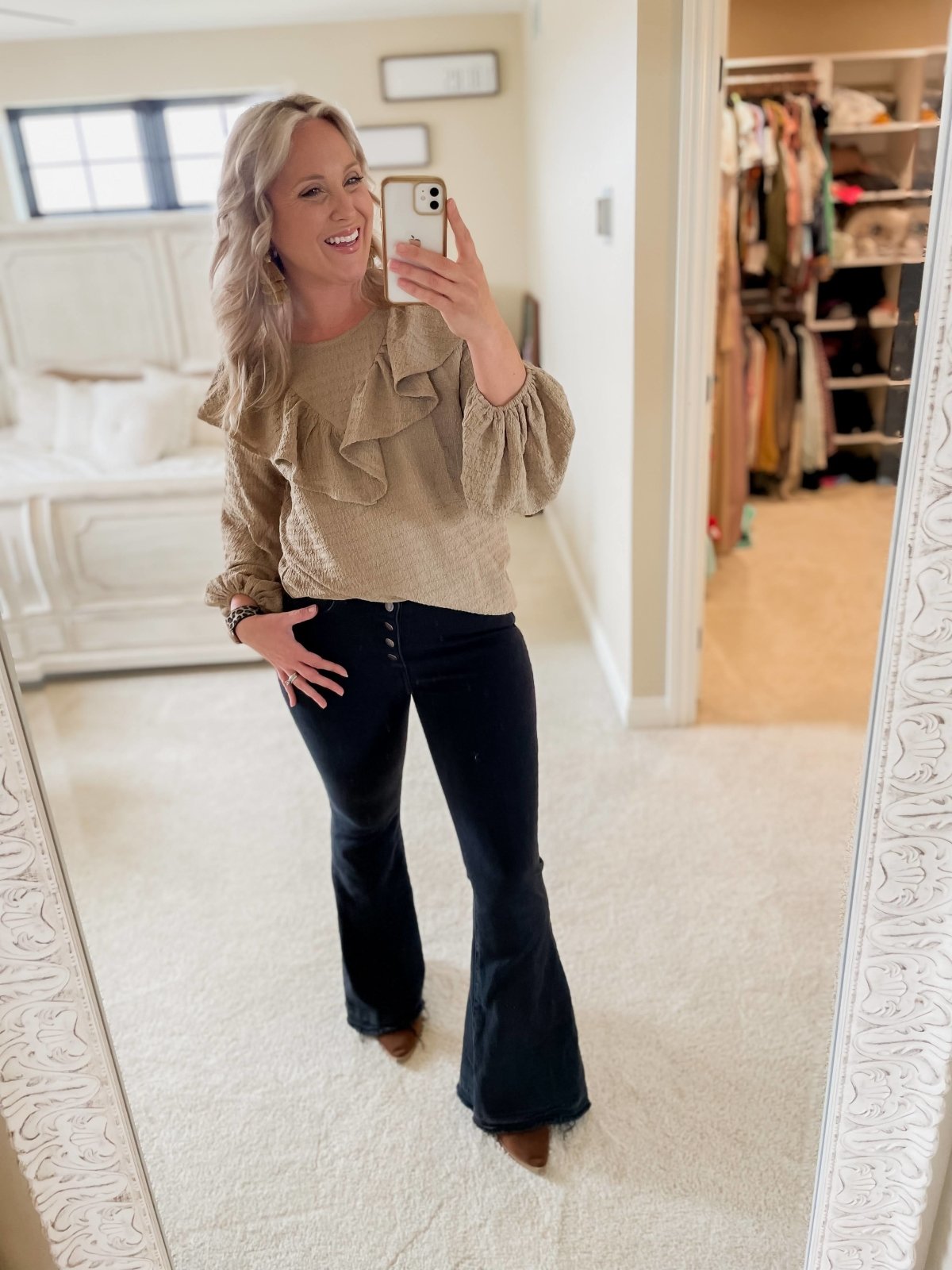 Taupe Ruffle Textured Blouse - GYTO Collective - Get Your Teach On