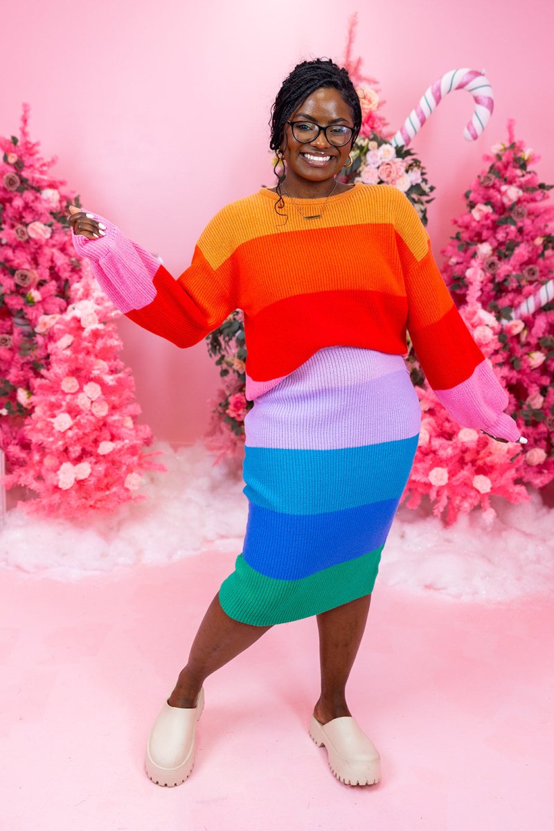 Warm Rainbow Stripe Oversized Chunky Knit Sweater - GYTO Collective - Get Your Teach On